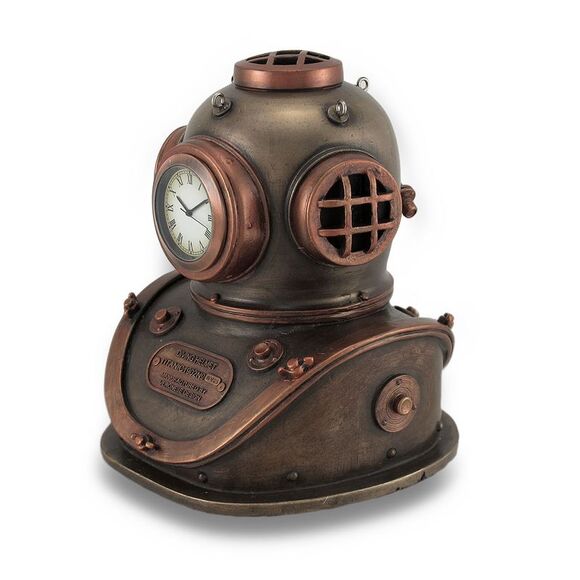 Bronze and Copper Finish Mark V Dive Helmet Desk Clock - Picture 2 of 3